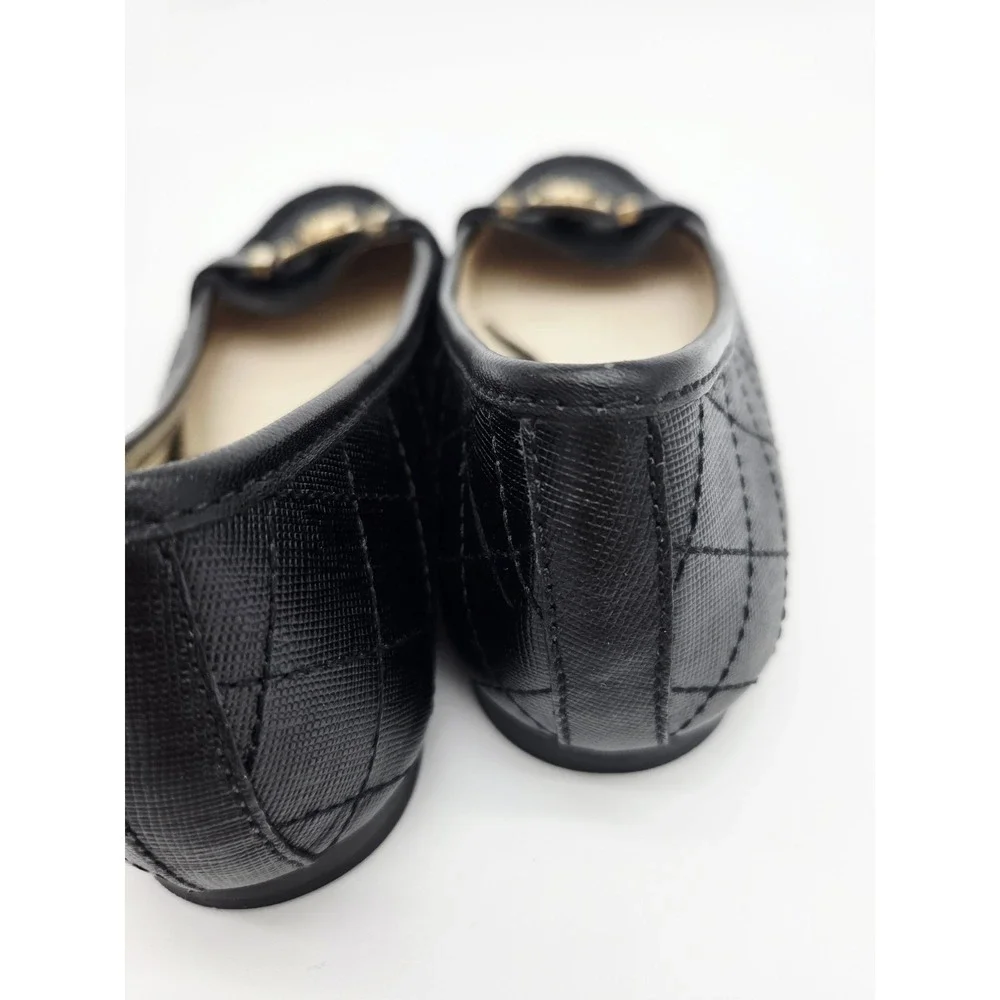 Michael Kors Womens Black Leather Classic Hamilton Flat Loafers Padlock Size 7.5